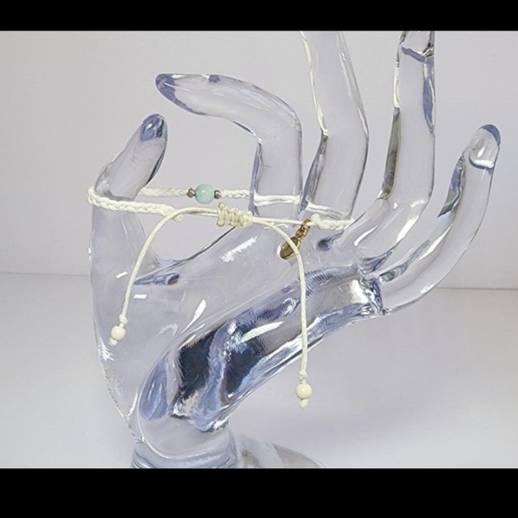 White braided Blue Agate Adjustable Bracelet - Picture 3 of 3